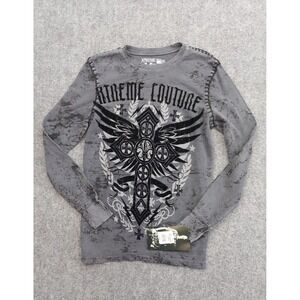 Xtreme Couture Shirt Small Gray Thermal Long‎ sleeve Waffle Cross by Affliction